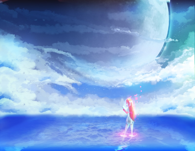 shelter, beauty in nature, one person, nature, anime girls, adult, 1080P, digital art, limb, sea, full length, painting, Rin (Shelter), digital composite