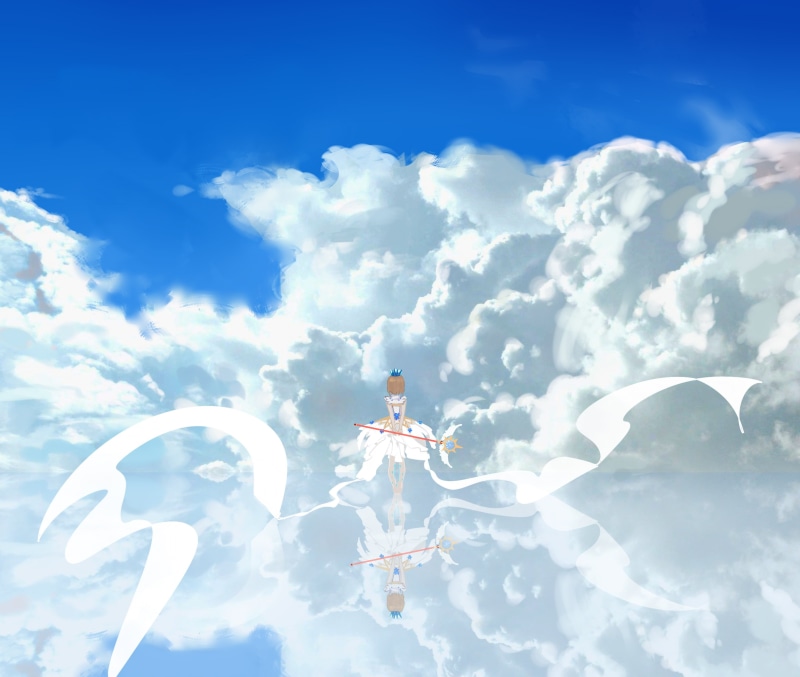 clouds, outdoors, copy space, Anime, staff, success, blue, cardcaptor sakura, idyllic, day, one person, cloud computing, communication, mid-air, nature