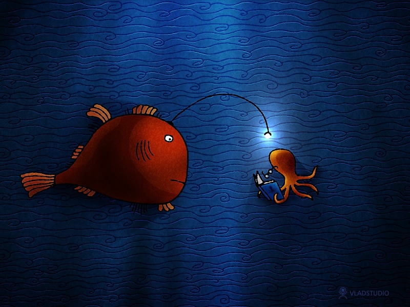 Light, deep sea, deep, FISH, sea, hd, art, animals, anglerfish, 720P