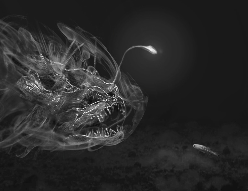underwater, fangs, anglerfish, ocean, sea, monster, 720P, creepy, dark, fish