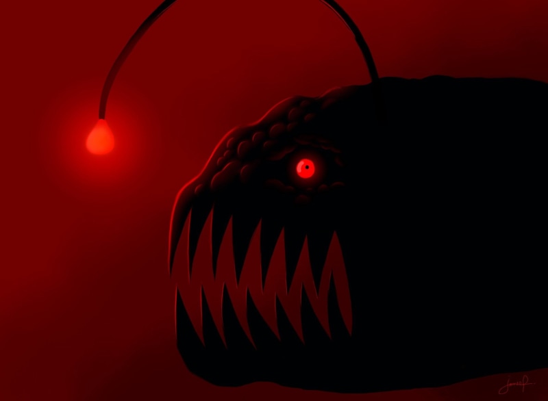 monster, underwater, sea, fangs, ocean, fish, creepy, dark, anglerfish, 1080P