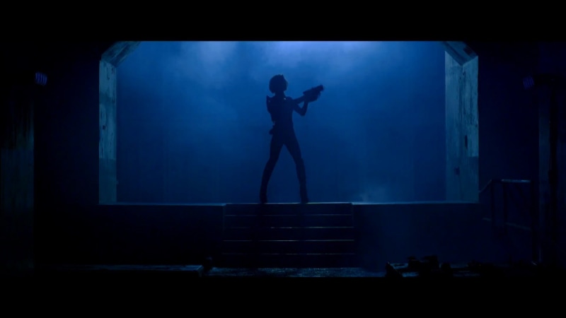dark, illuminated, architecture, back lit, 1080P, holding, stage, full length, communication, staircase, silhouette, indoors, one person, performance