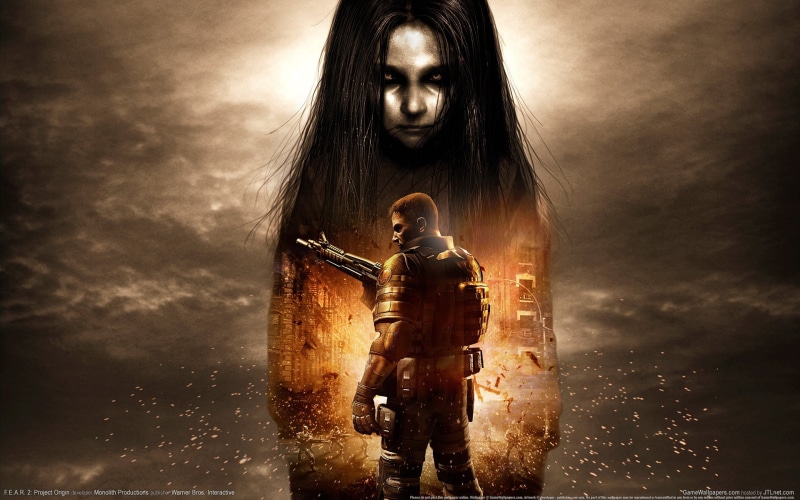 human representation, standing, three quarter length, F.E.A.R. 2: Project Origin, outdoors, resident, wet, holding, F.E.A.R. 2, digital composite, hero