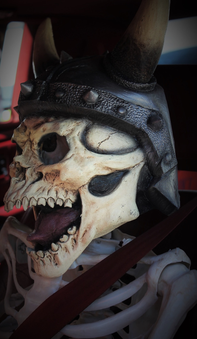 horned hat, terror, representation, horror, death, halloween decor, scary, carnival, human bone, haunting, paranormal, paranormal investigation, body part