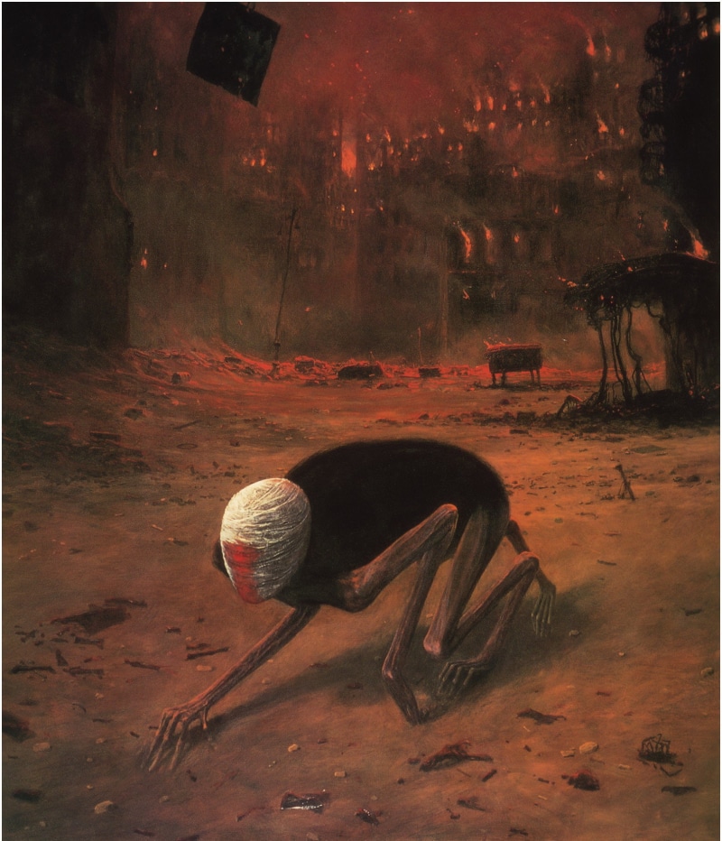 zdzisław beksiński, buildings, ski, long, long fingers, monsters, 720P, beksi, zdzis, fingers, dark, aw, artwork, ruins