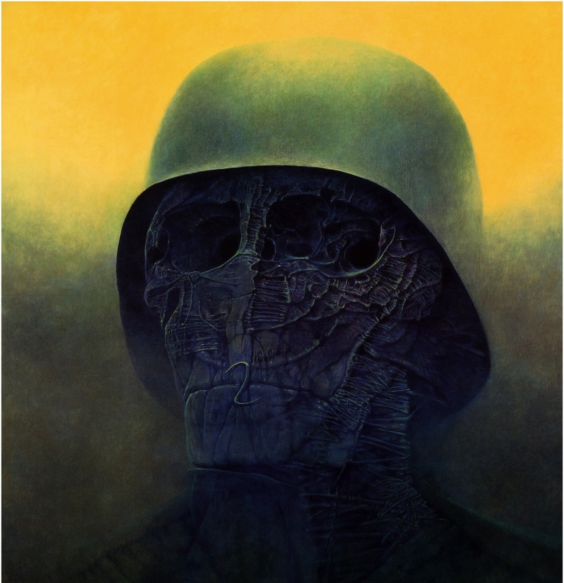 beksi, artwork, ski, dark, skeletons, helmet, 720P, zdzisław beksiński, zdzis, ghost, aw