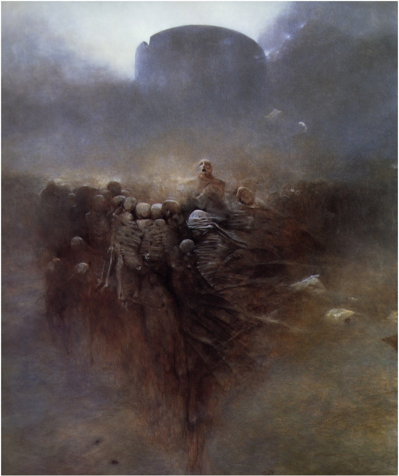 zdzis, skeletons, ski, dark, aw, artwork, ghost, 720P, beksi, zdzisław beksiński