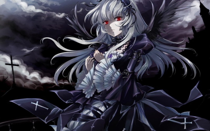 dark background, girl, dark anime, anime, eyes, hair, 1080P, red eyes, red, background, long, dark, long hair