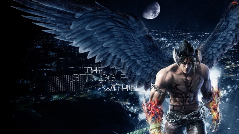 waist up, front view, shirtless, fight, теккен7, game, struggle, digital composite, the devil, jin, gin, communication, indoors, architecture