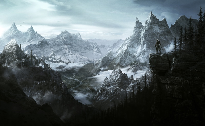 cloud - sky, videogame, hiking, activity, mountain peak, environment, Games, mountain range, elder, Mountains, beauty in nature, rock, scrolls, formation