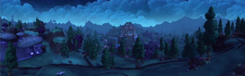 plant, dusk, outdoors, cloud - sky, land, no people, 4K, panoramic, World of Warcraft, mountain, twilight, trees, architecture, night, travel destinations