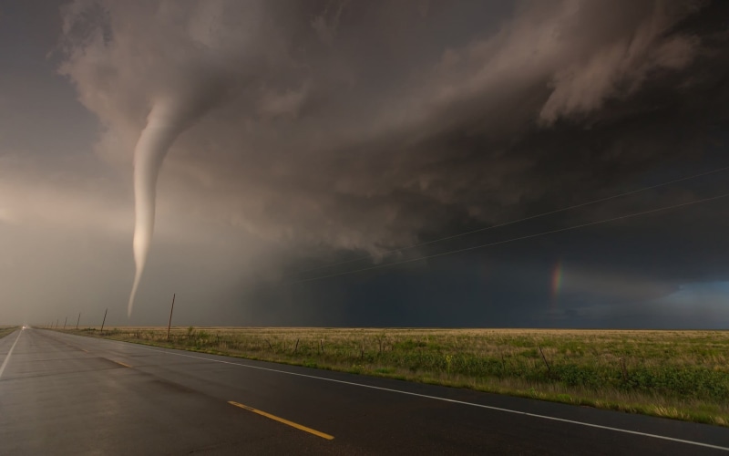 beauty in nature, ominous, power, storm cloud, outdoors, transportation, sign, extreme weather, 1080P, road, landscape, lightning, no people, sky, rainbows