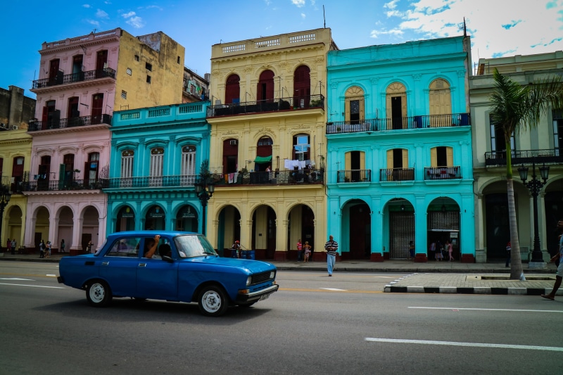 road, mode of transportation, building, blue, palm, photography, building exterior, built structure, sky, southamerica, beauty, arch, havana, motor vehicle
