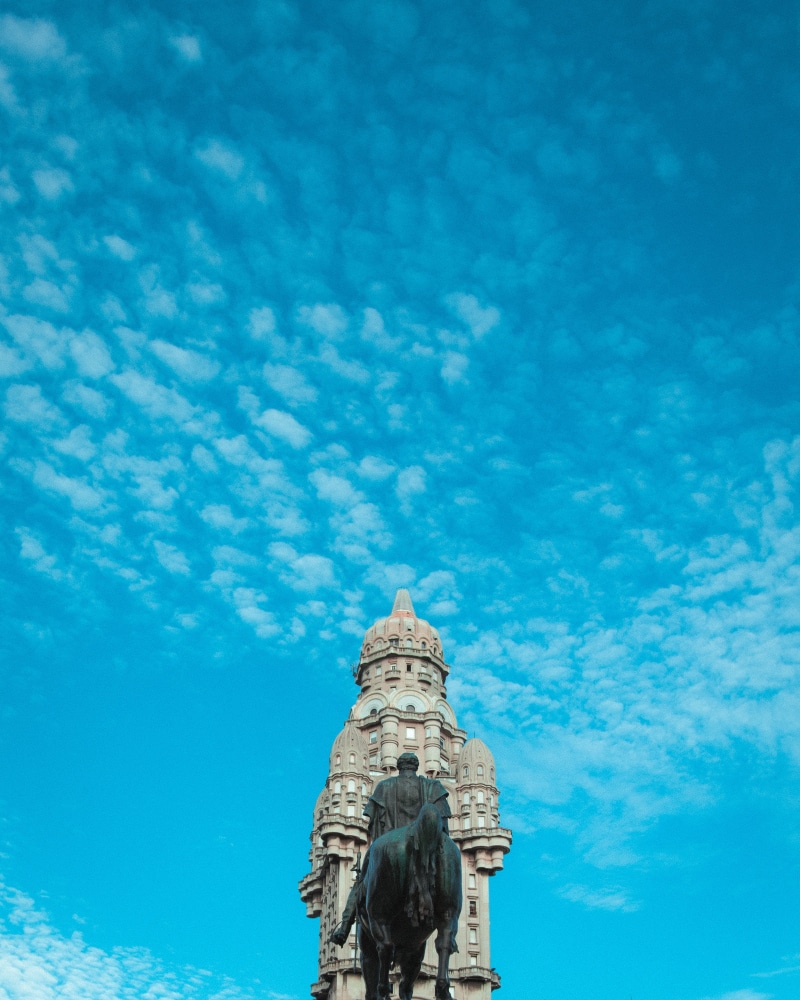 building exterior, montevideo, temple, horse, nature, worship, the past, building, history, uruguay, built structure, blue, art and craft, shrine, tower
