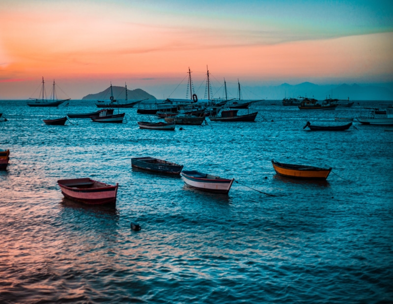 boats, lake, moored, masts, orange color, nautical vessel, transportation, beauty in nature, sea, waterfront, tranquil scene, 4K, cloud - sky, color, scenics - nature