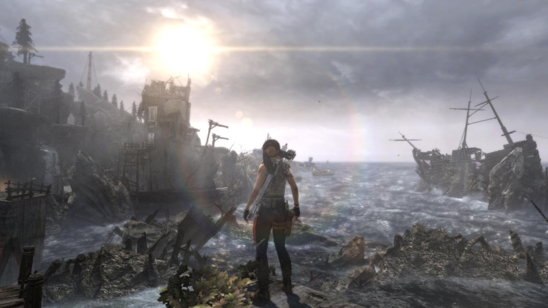 croft, sea, tombraider, ship, sun, 1080P, lara, water