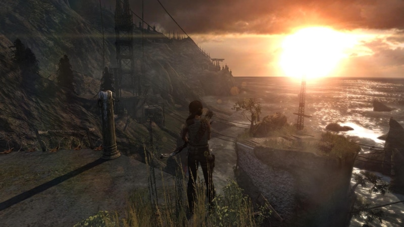 sunset, croft, ship, 1080P, water, sea, lara, tombraider
