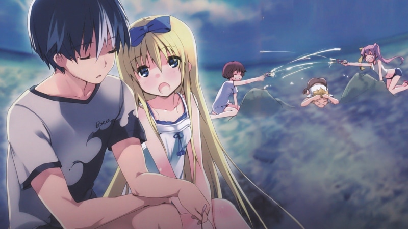 sky, people, pre-adolescent child, Haimura Moroha, nature, day, outdoors, Shimon Maya, girls, lifestyles, group of people, anime girls, holding, teenager