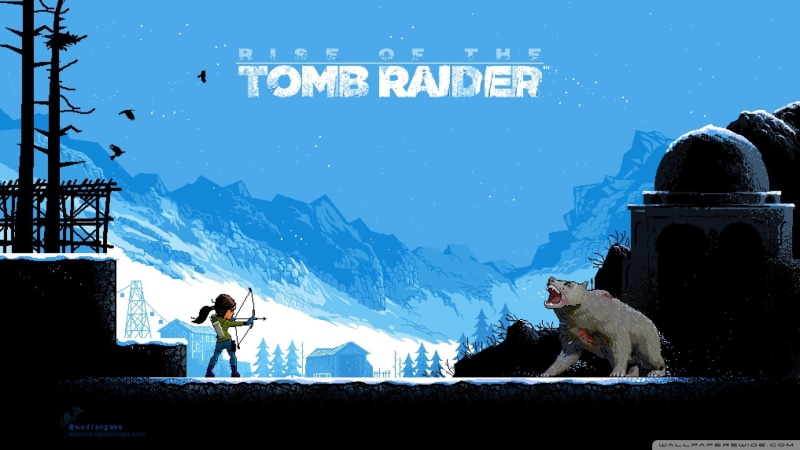 people, 1080P, snowcapped mountain, nature, building exterior, Rise of the Tomb Raider, day, real people, pixel art, communication, video games, mountain