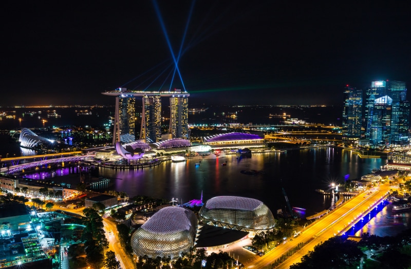 Singapore, Night view, Architecture, Skyline, 8K, 5K, 4K, Marina Bay, HD