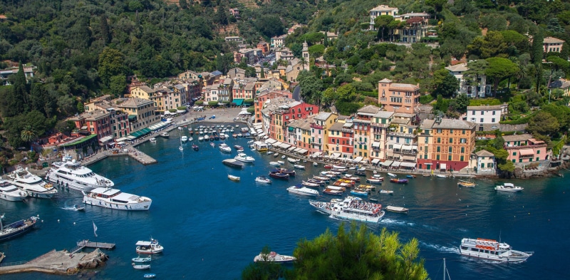 sea, bay, house, panorama, boats, Portofino, 2K, yachts, Italy, landscape