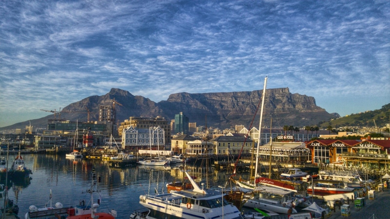Cape Town, South Africa, sky, boat, Mother City, yachts, morning, waterfront, sea, 1080P, Table Mountain