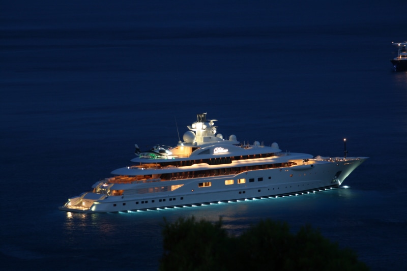 people Traveling, color Image, industrial Ship, mega yacht dilbar, no people, cruise, mode of Transport, helicopter, water, cruse, harbor, high angle view
