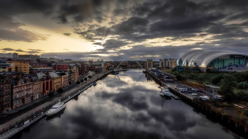 skyline, tyne, nature, newcastle upon tyne, no people, sunset, 1080P, europe, bridge, water, river tyne, transportation, cloud - sky, built structure