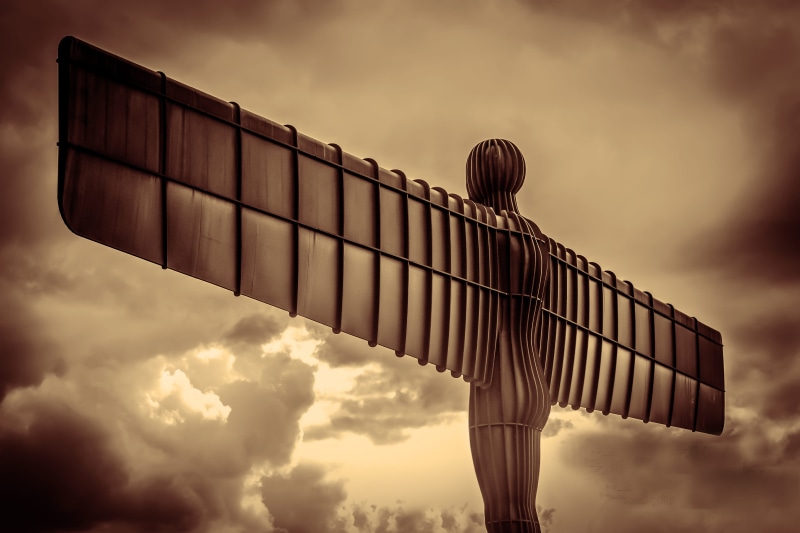 angel of the north, business, ominous, human, dramatic sky, newcastle, nature, cloudscape, iron, symbol, sunset, hopelessness, icon, monument, steel, tourism