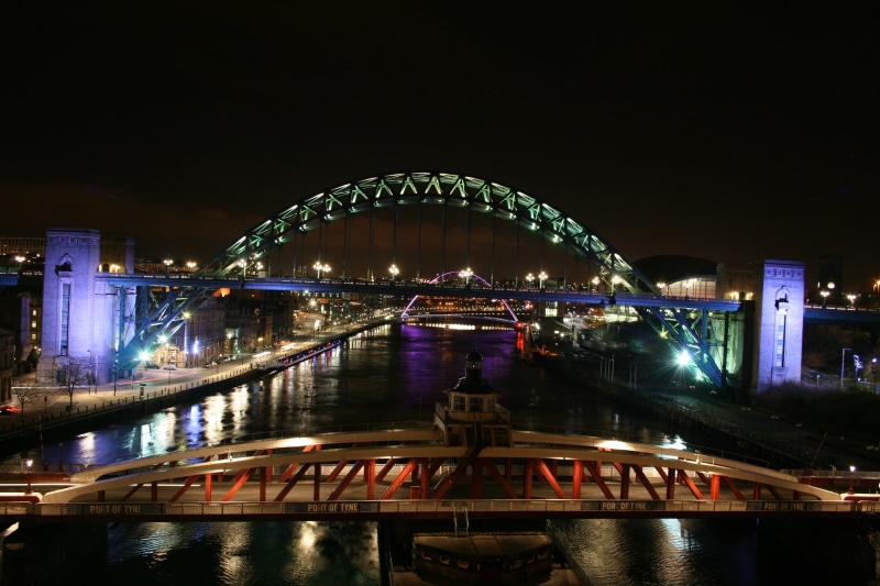 geordieland, water, reflection, nature, 4K, outdoors, cityscape, architecture, bridges, night, sky, modern, tyne, quayside, Swing Bridge, no people, scenic