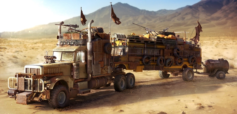 transportation, nature, day, industry, mode of transportation, mountain, desert, postapocalyptic, truck, max, mad, fallout, sky, land, construction industry