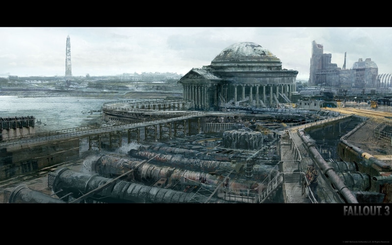 postapocalyptic, abstract, games, art, ruins, Fallout, video, hd, Video Games, 720P, fantasy