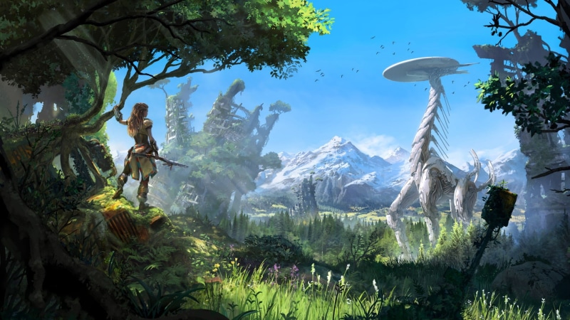 plant, The sky, Horizon: Zero Dawn, beauty in nature, tranquil scene, non-urban scene, Mountains, outdoors, sculpture, scenics - nature, art and craft