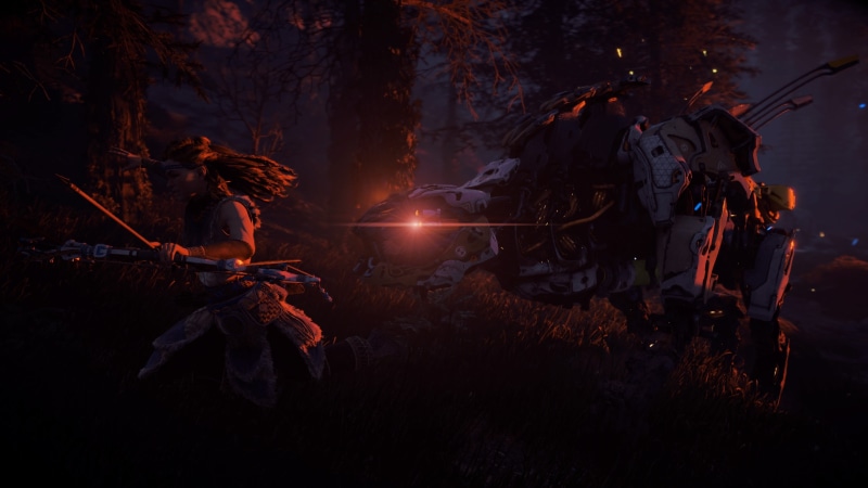 campfire, video game characters, PlayStation 4, full length, forest, gray, bonfire, land, adult, gamers, flame, 4K, Aloy (Horizon: Zero Dawn)