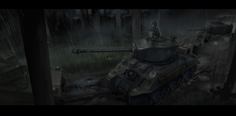 1080P, M4 Sherman Fury, anime girls, Girls und Panzer, forest, tank, rain, anime