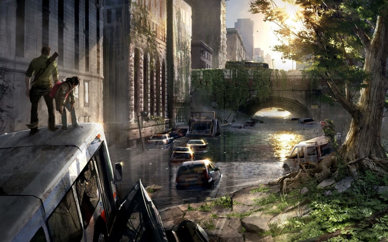 men, water, building, people, transportation, game, video games, sculpture, application, digital, plant, nature, The Last of Us, day, city, apocalyptic
