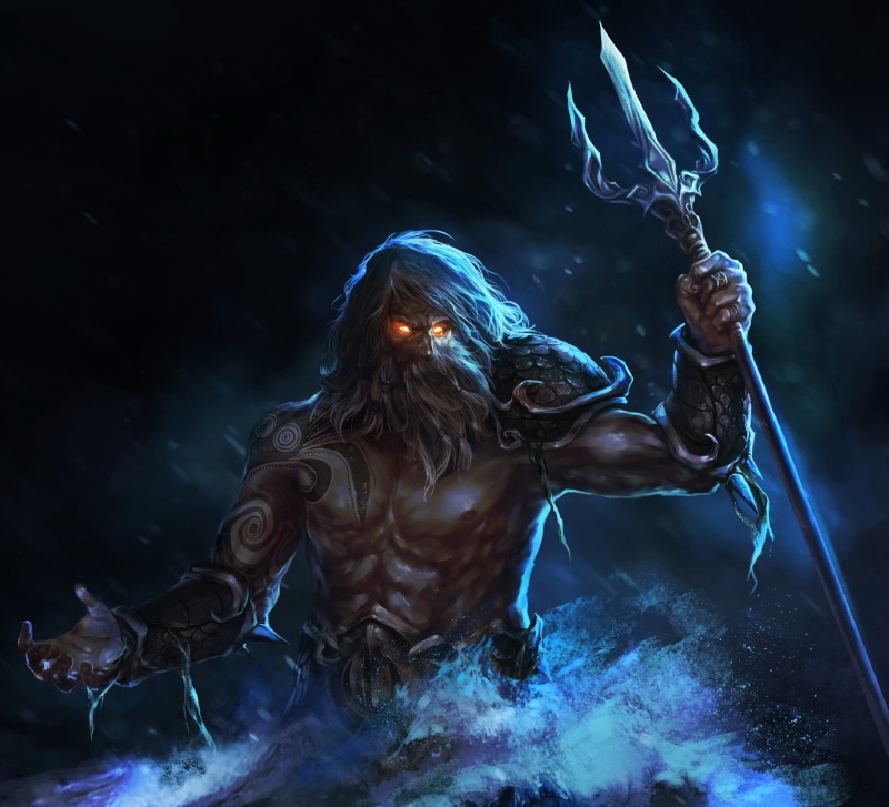artwork, 1080P, Poseidon, fantasy art, glowing eyes