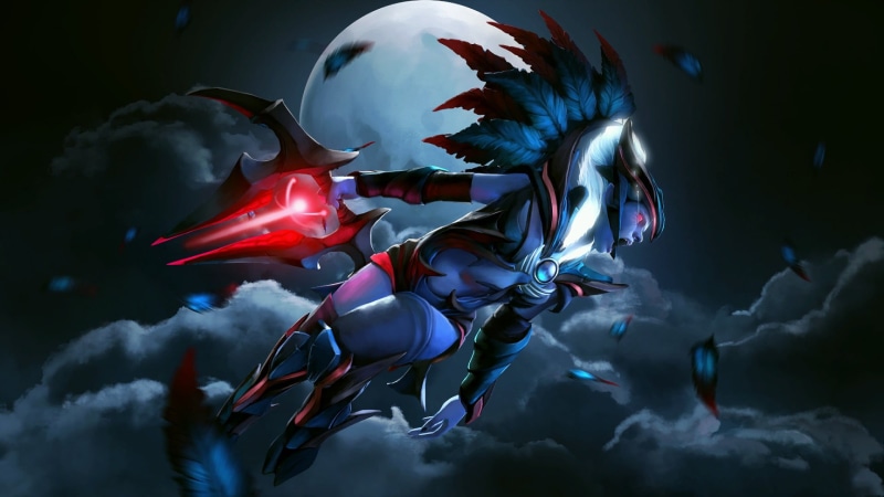 arts culture and entertainment, Dota 2, close-up, character, selective focus, Valve, mid-air, Dota, Valve Corporation, celebration, motion, sky, Vengeful Spirit