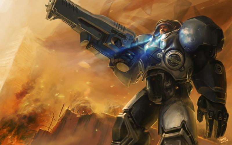 starcraft, 1080P, raynor, jim, artwork, art, video, games, Video Games, marines, hd, space, x