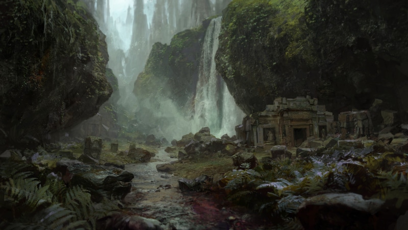digital art, waterfall, video games, Path of Exile, 4K, ruins