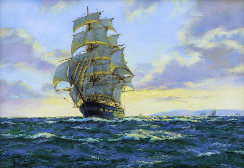 3d and abstract, waves, clouds, ocean, 1080P, sailship, high, seas