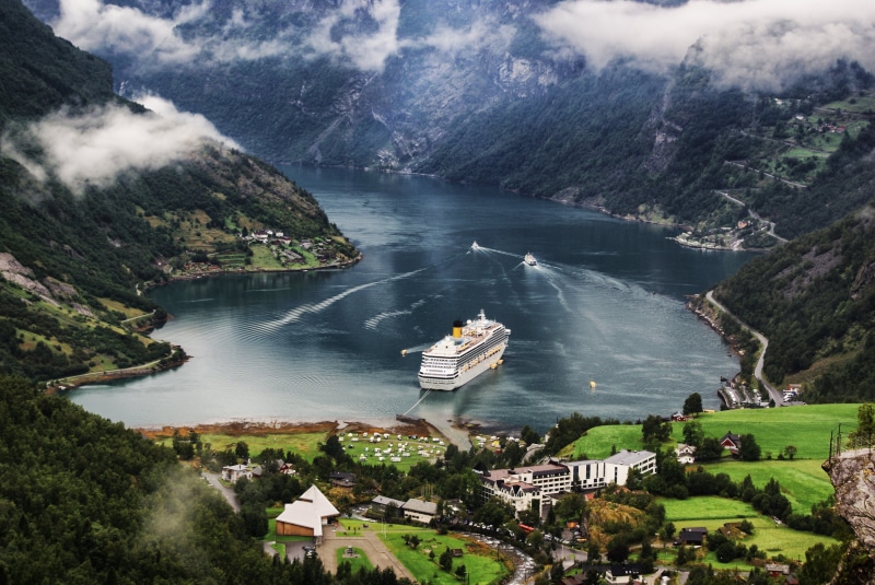 north, 4K, white, geiranger, travel, sea, landscape, fjord, body of water, europe, sailship, nature, costa  magica, panorama, Norway, scenics, body, mist