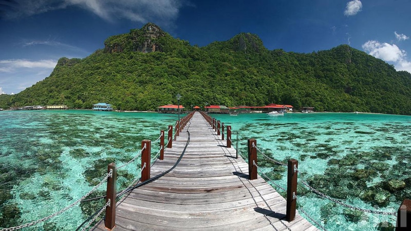 hd, sabah, bridge, resort, houses, platform, 1080P, nature, beautiful, wooden, borneo, tropical, bohey, dulang