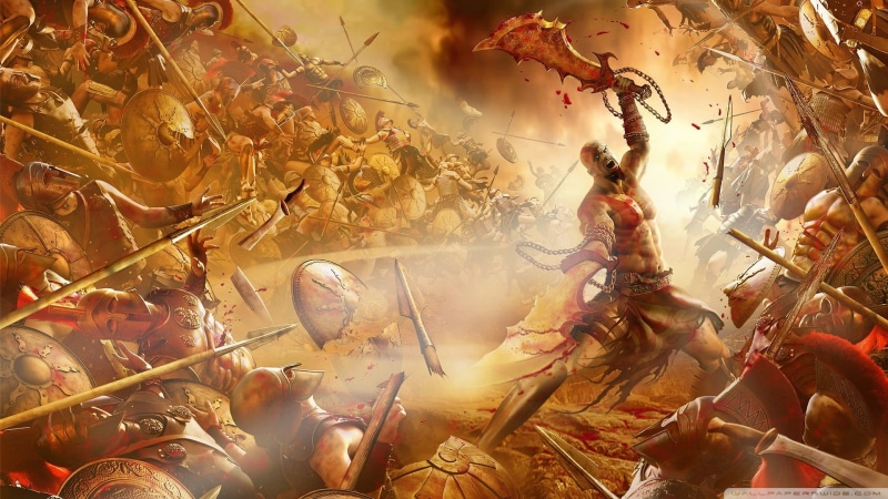 game, God of War, animal themes, poster, food, crustacean, market, day, Kratos, nature, 1080P, large group of objects, group of animals, leaf, no people