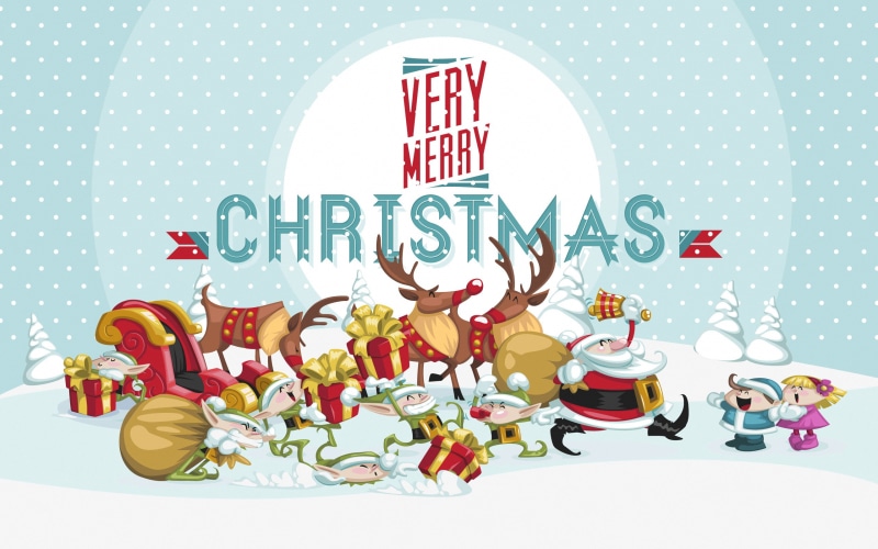 Merry, dwarves, gifts, New Year, Santa, deer, 2K, Xmas, Christmas