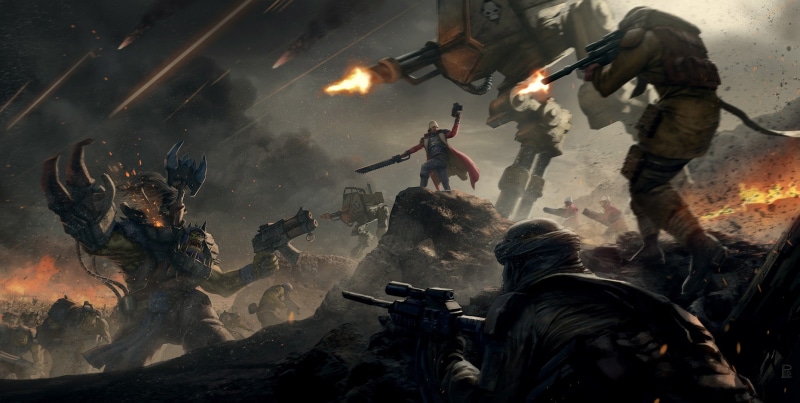 Warhammer, 000, 1080P, artwork, soldier, Warhammer 40, futuristic, war, gun, battle, orks