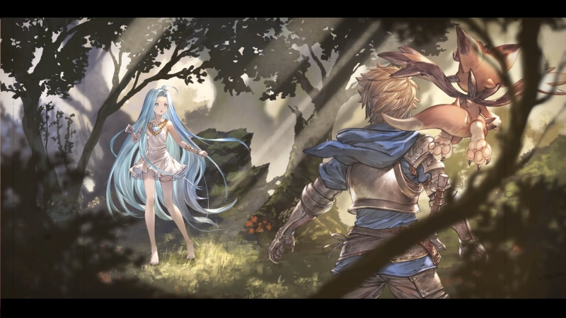 Granblue Fantasy, white dress, Wyvern, Granblue Fantasy Versus, 1080P, blue hair, Gran (Granblue Fantasy), Lyria (Granblue Fantasy), barefoot