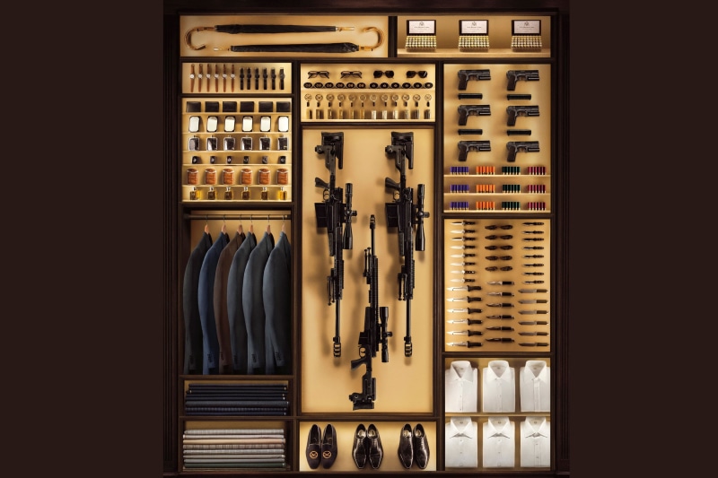 wardrobe, 2K, Kingsman:the Secret service, wood - material, book, shelf, Comedy, guns, adventure, domestic room, variation, bottle, collection, clothes