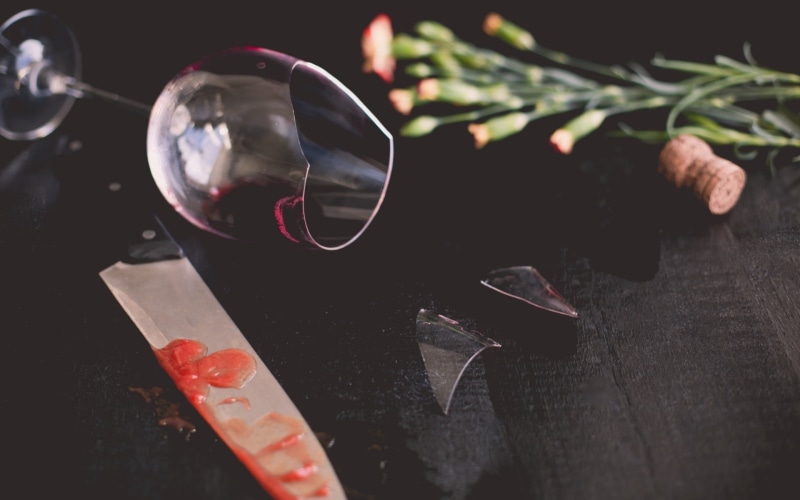 ketchup, 1080P, knives, broken glass, drinking glass, flowers
