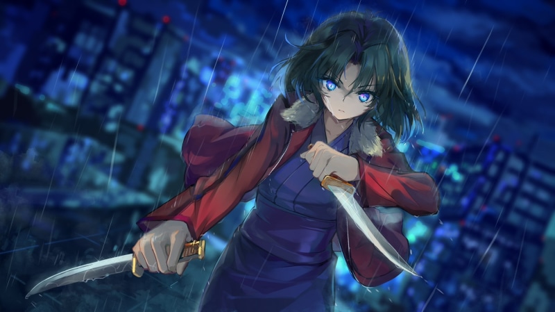 hair, costume, Anime, kara no kyoukai, night, real people, adult, short hair, beautiful woman, fate grand order, hairstyle, young adult, illuminated, fashion